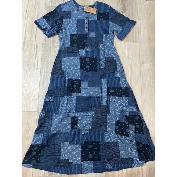RRL Ralph Lauren Dresses & Skirts - RRL Double RL Ralph Lauren Size 2 Patchwork Indigo Jersey Midi Dress NWT